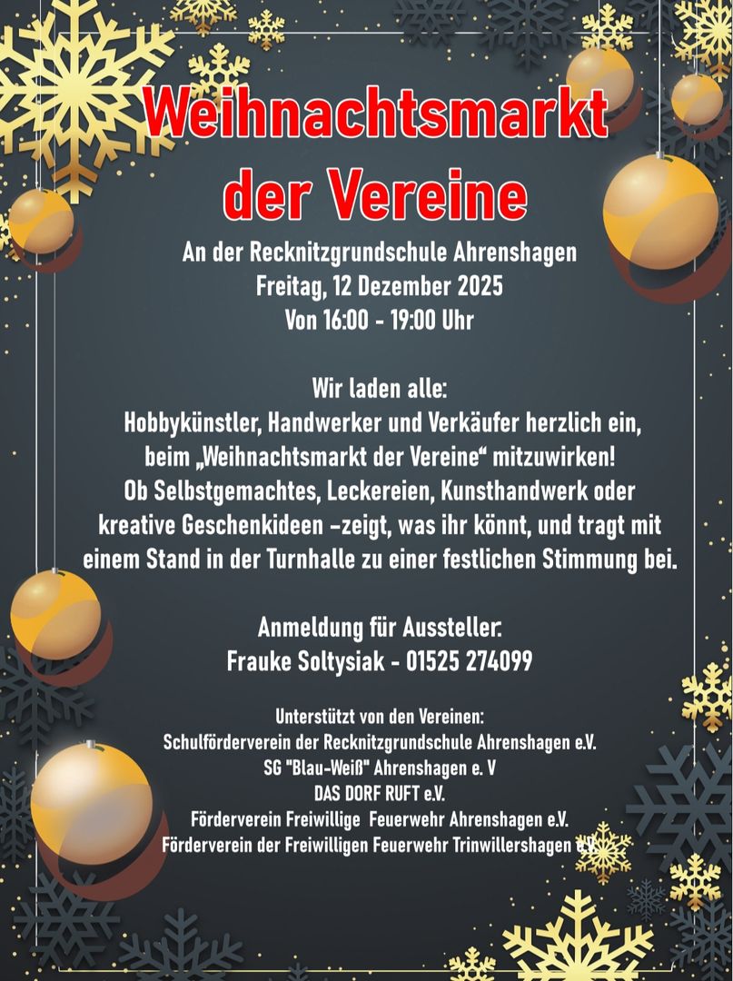 12. Dezember| Weihnachtsmarkt der Vereine 12. Dezember| Weihnachtsmarkt der Vereine